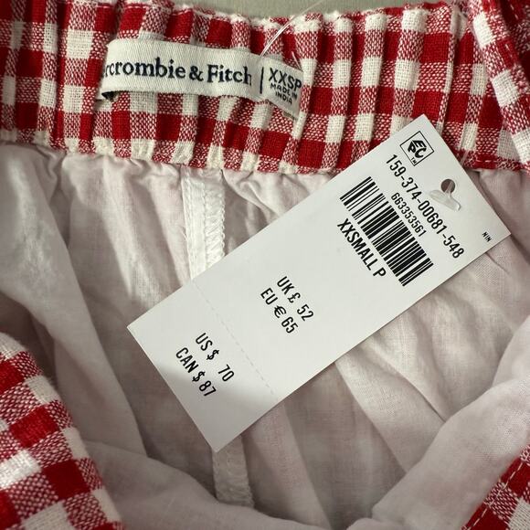 The A&F Linen-Blend Button Skort, Red Gingham, XXSP - Picture 7 of 8